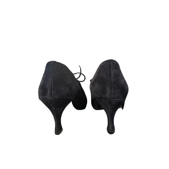 Lord & Taylor Navy Suede Lace-Up Cutout Kitten Heels Olivette 7M Retro - Picture 8 of 13